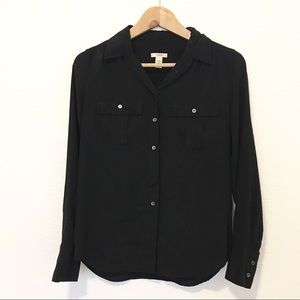J. Crew Silk Button Front Black